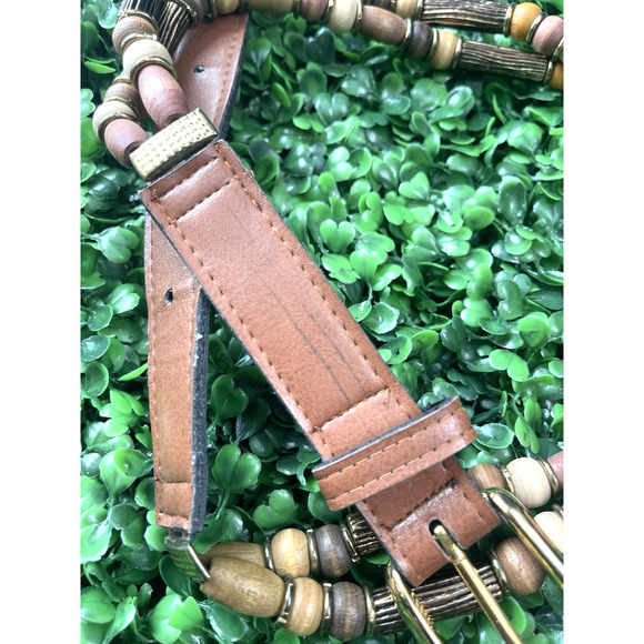 Vintage Wood Beaded Belt Gold Buckle Adjust. Size Small Boho Style Vintage 90s - Picture 13 of 13